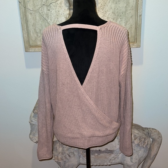 Moon and Madison crossed front and back Pink / taupe knit sweater Sz M - Picture 4 of 7